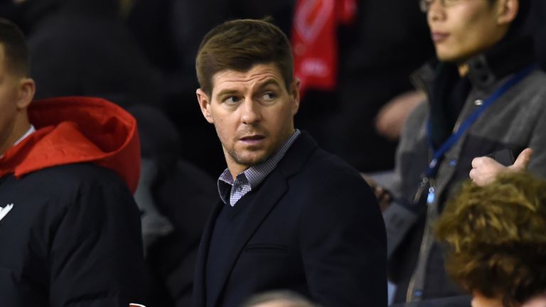 Liverpool's former captain Steven Gerrard waits for kick-off at Anfield