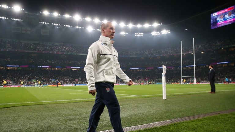 Stuart Lancaster, Head Coach of England walks away from the pitch during the 2015 Rugby World Cup Pool A match between England and Australia at Twickenham