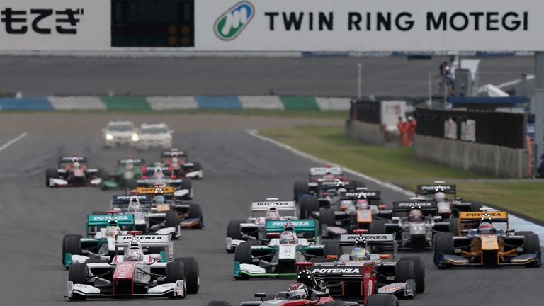 Super Formula cars in action 