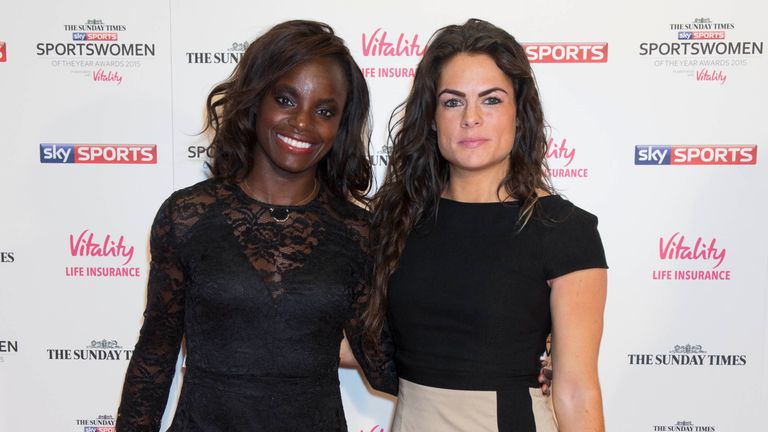 Eniola Aluko and Claire Rafferty at The Sunday Times and Sky Sports Sportswomen of the Year Awards in association with Vitality