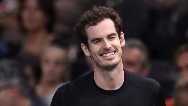 Andy Murray smiles during his quarter-final against Richard Gasquet at the ATP World Tour Masters 1000 in Paris