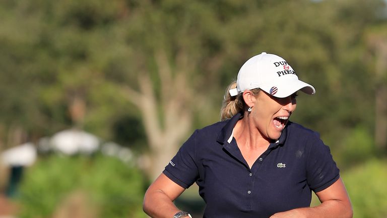 Cristie Kerr in her moment of victory at the CME Group Tour Championship at Tiburon Golf Club in Florida