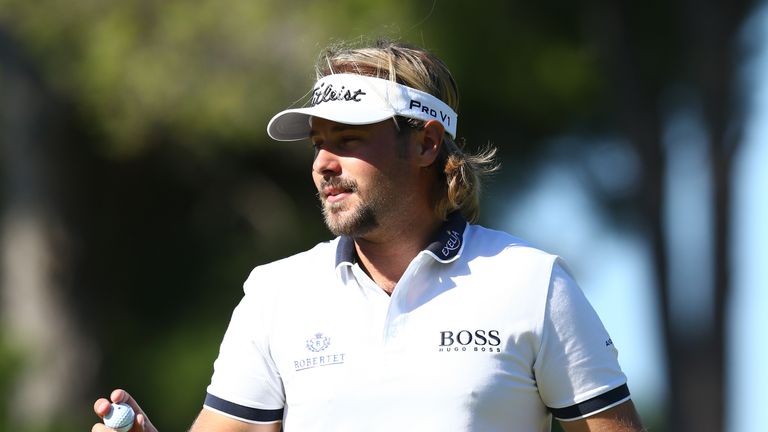 ANTALYA, TURKEY - NOVEMBER 1 : Victor Dubuisson of France reacts on the 10th green while saving his par after dropping a shot in the trees during the final