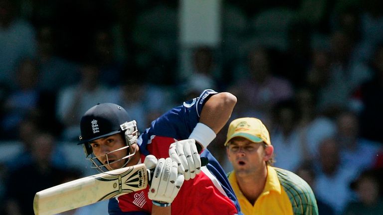 LONDON - JULY 12:  Vikram Solanki of England hits out on his way to making fifty runs during the Natwest Challenge match between England and Australia at T