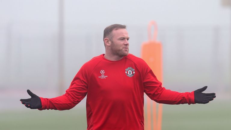 Wayne Rooney training ahead of Tuesday's clash with CSKA Moscow