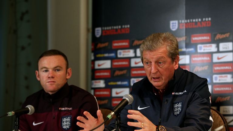 England manager Roy Hodgson with Wayne Rooney during a press conference at The Grove Hotel, Hertfordshire, ahead of the friendly v France