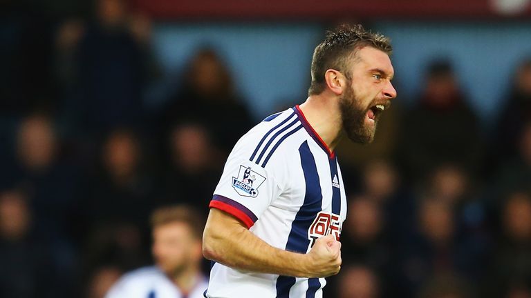Rickie Lambert celebrates after equalising for West Brom against West Ham