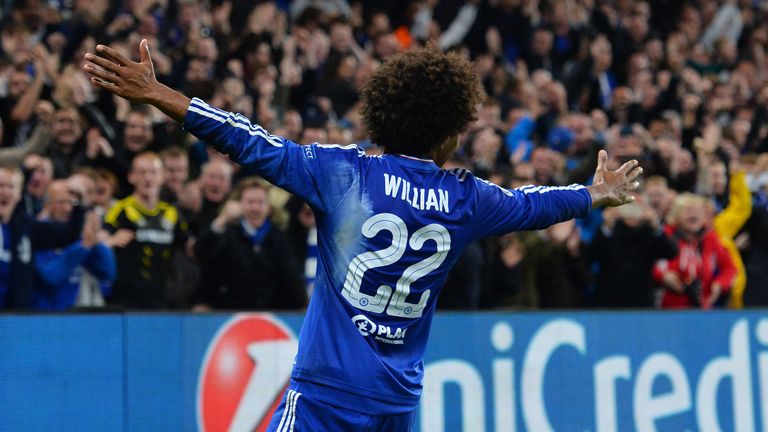 Chelseamidfielder Willian celebrates