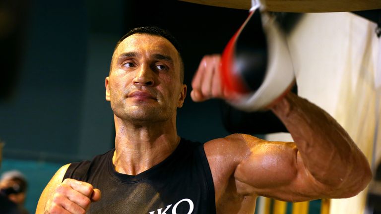 Wladimir Klitschko at the punchball during a training session at Hotel Stanglwirt