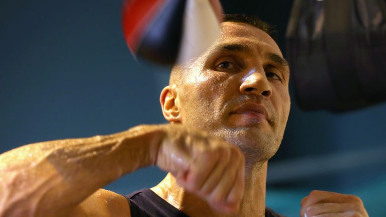 Wladimir Klitschko at the punchball during a training session at Hotel Stanglwirt