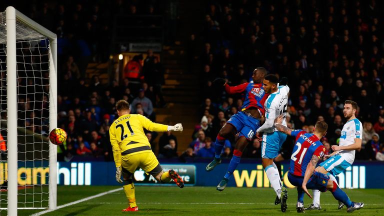 Yannick Bolasie (second left) heads Crystal Palace into a 4-1 lead against Newcastle with his second goal of the game 