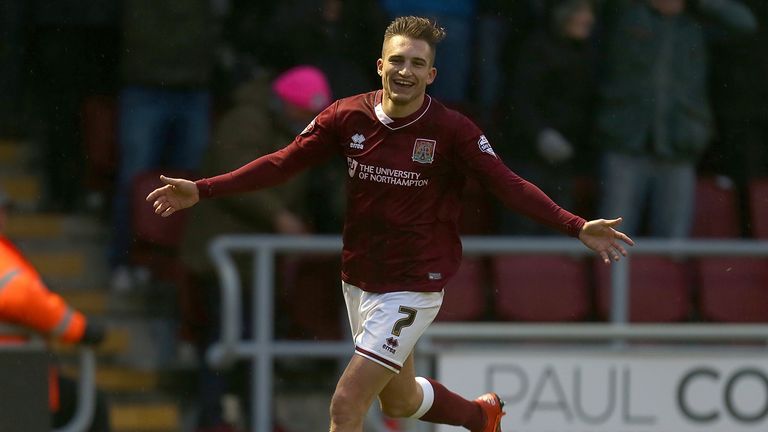 Lawson D'Ath of Northampton Town celebrates after scoring his side's second goal against Yeovil