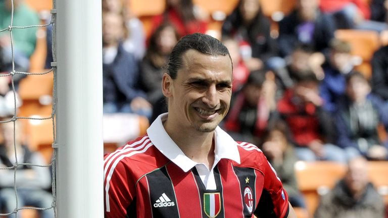 Zlatan Ibrahimovic of AC Milan during the Serie A match between AC Milan and Novara Calcio at Stadio Giuseppe Meazza