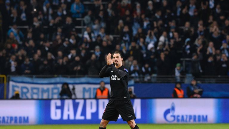 PSG's Zlatan Ibrahimovic salutes his hometown Malmo crowd after being substituted