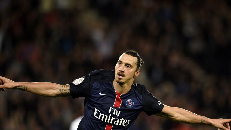 Zlatan Ibrahimovic celebrates after scoring for PSG v Toulouse in Ligue 1