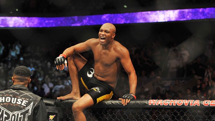 Anderson Silva celebrates after defeating Forrest Griffin during their light heavyweight bout at UFC 101: Declaration at the Wac