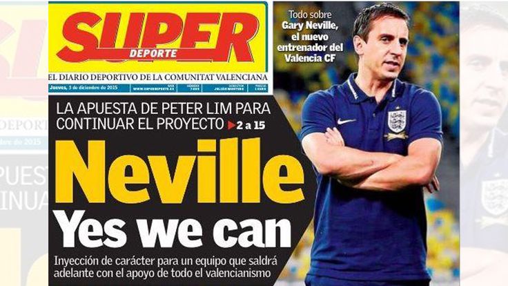 Valencia newspaper Superdeporte has backed Gary Neville's appointment, but there was a mixed response overall
