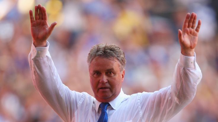 LONDON, ENGLAND - MAY 30:  Chelsea Manager Guus Hiddink celebrates victory during the FA Cup sponsored by E.ON Final match between Chelsea and Everton at W