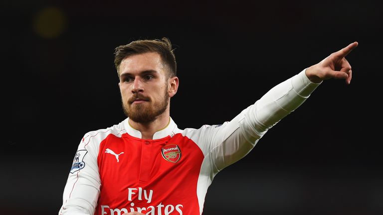 Aaron Ramsey of Arsenal gestures during the Barclays Premier League match between Arsenal and Sunderland at Emirates Stadiumon December 5