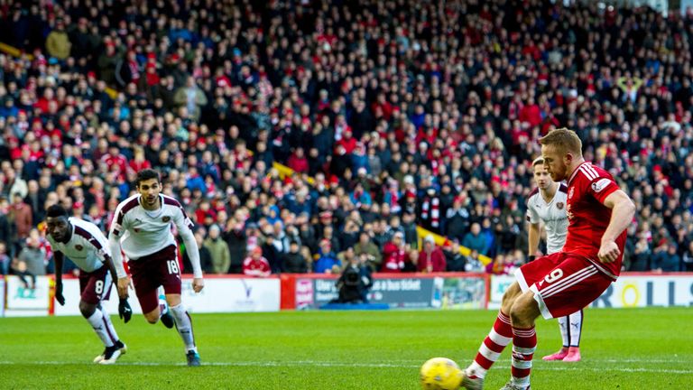 Adam Rooney converts the only goal from the penalty spot as Aberdeen edge past Hearts at Pittodrie