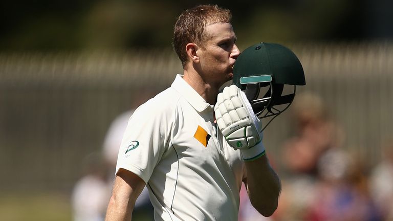 Adam Voges of Australia celebrates after reaching his century 