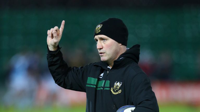 NORTHAMPTON, ENGLAND - DECEMBER 18:  Alex King, the Northampton backs coach issues instructions during the European Rugby Champions Cup match between North