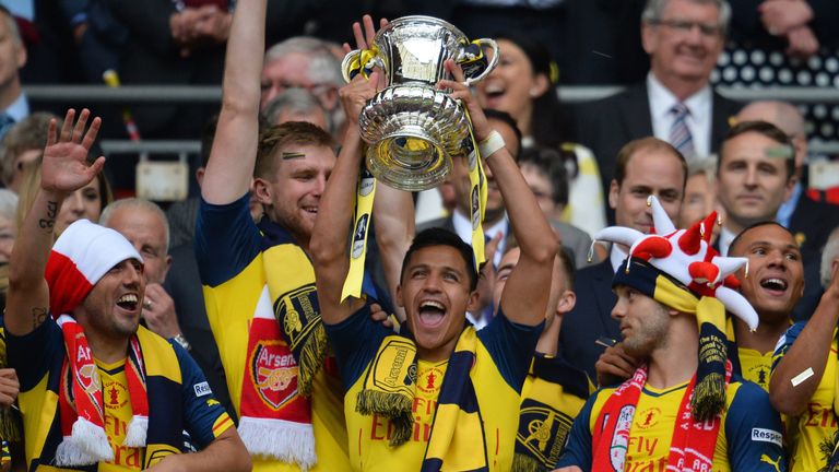 Alexis Sanchez celebrates winning the FA Cup with Arsenal