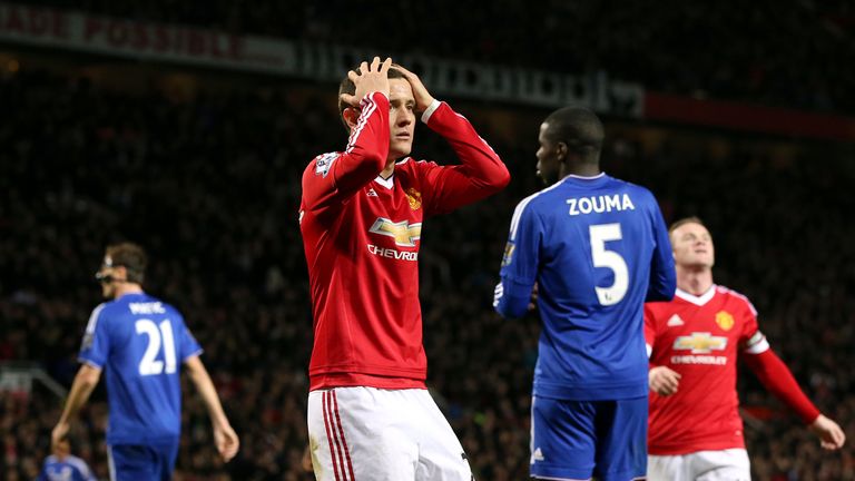 Manchester United's Ander Herrera (centre) rues a missed chance