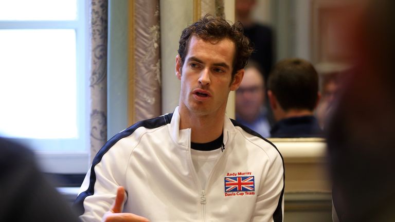 Andy Murray of Great Britain talks during a press conference after their victory in The Davis Cup Final match in Ghent, Belgium