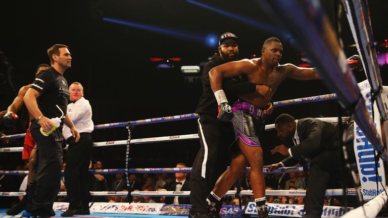 LONDON, ENGLAND - DECEMBER 12:  Anthony Joshua and Dillian Whyte (R)