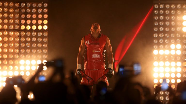 Anthony Joshua walks out for his fight with Dillian Whyte 
