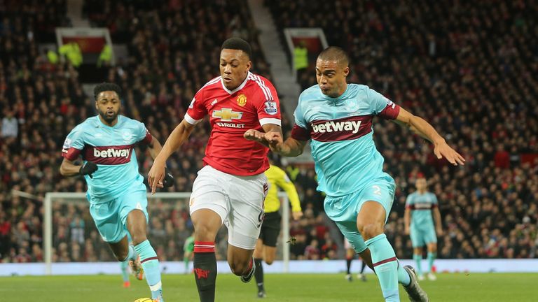 Anthony Martial tangles with Winston Reid