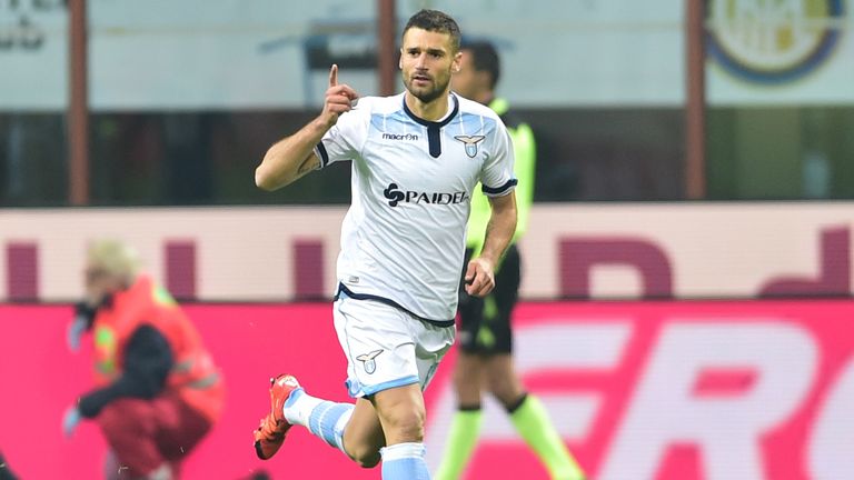 Lazio's Antonio Candreva celebrates after scoring a goal during the Serie A clash with Inter Milan