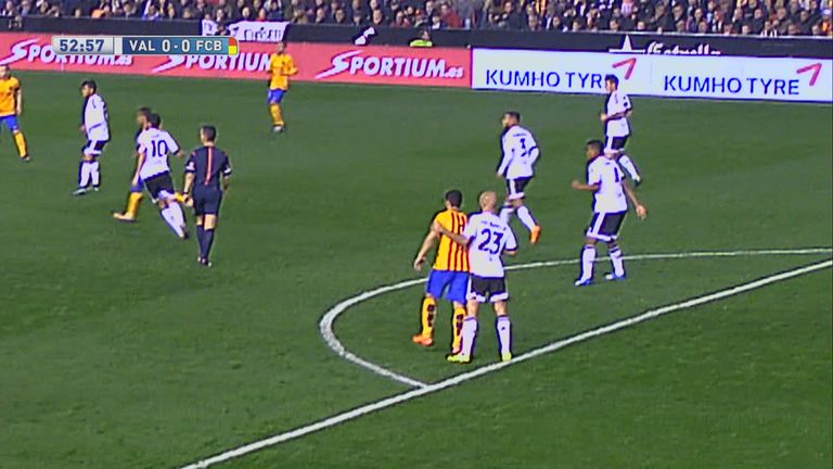 Luis Suarez appears to deliberately stamp on Valencia's Aymen Abdennour