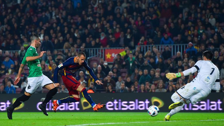 Sandro Ramirez scored a hat-trick in Barcelona's 6-1 win