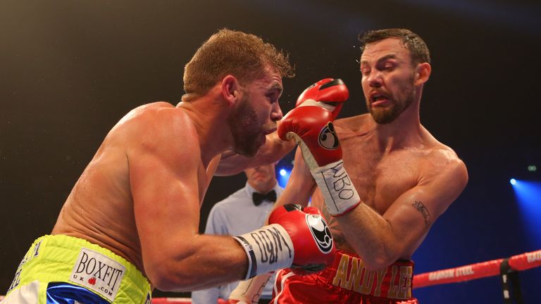 Andy Lee and Billy Joe Saunders during their WBO World Middleweight title fight at the Manchester Arena on Saturday
