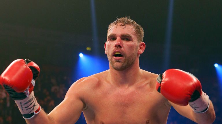 Billy Joe Saunders celebrates beating Andy Lee in their WBO middleweight title fight