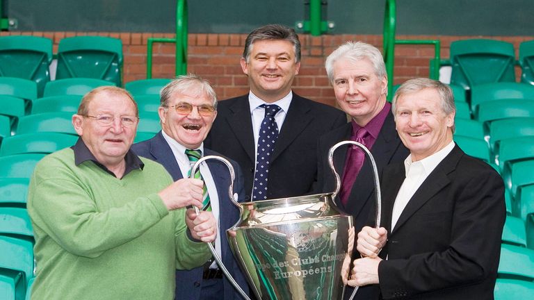 Billy McNeill (right) with fellow Lisbon Lions Tommy Gemmell, Bertie Auld, Jim Craig and chief executive Peter Lawell (centre)