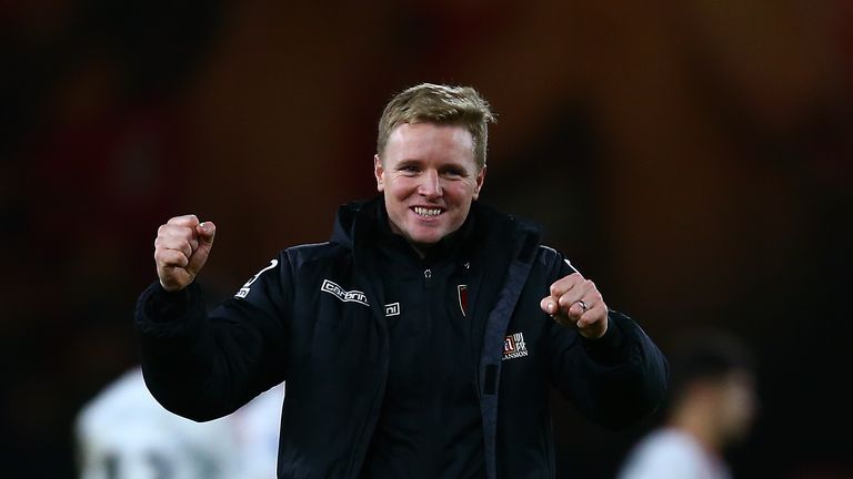 Eddie Howe celebrates Bournemouth's victory over Manchester United