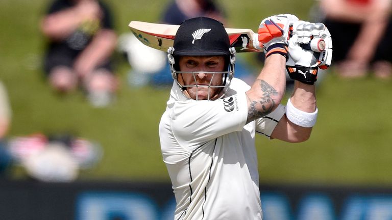 Brendon McCullum of New Zealand plays a shot during day one of the first Test