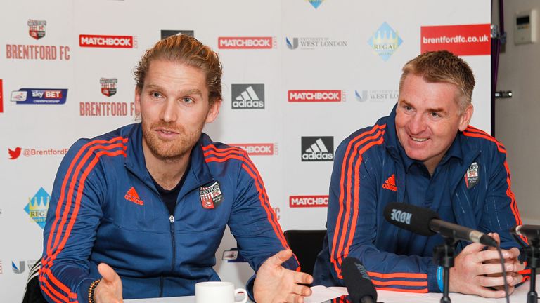 Brentford co-sporting director Rasmus Ankersen (left) and new head coach Dean Smith (right) (Image courtesy of Mark D Fuller/ Brentford FC)