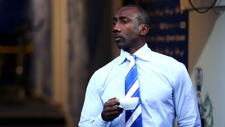 QPR manger Jimmy Floyd Hasselbaink enjoys a cup of tea before the Sky Bet Championship game with Burnley