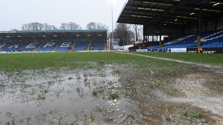 Bury's Gigg Lane pitch - waterlogged
