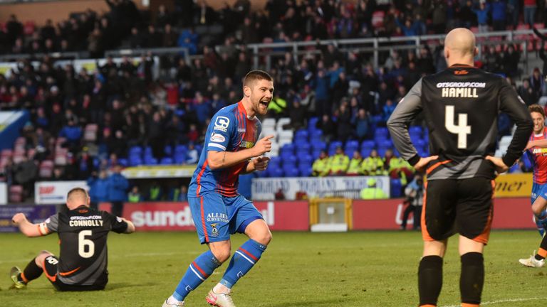 Iain Vigurs celebrates his second goal of the game at the Caledonian Stadium