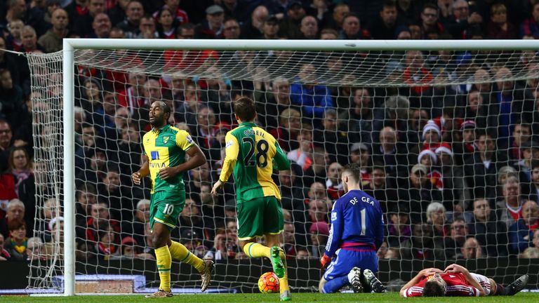 Cameron Jerome (1st L) of Norwich City celebrates