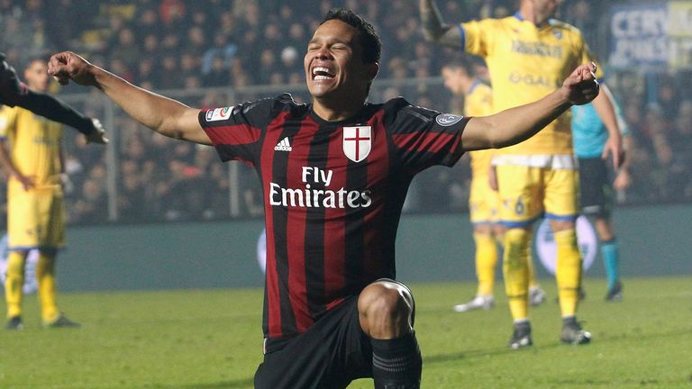 Carlos Bacca celebrates his goal for AC Milan