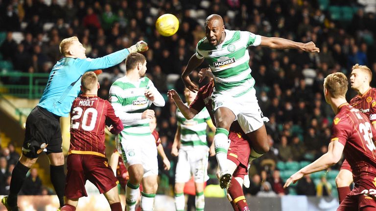 Celtic striker Carlton Cole heads the ball wide in the latter stages against Motherwell