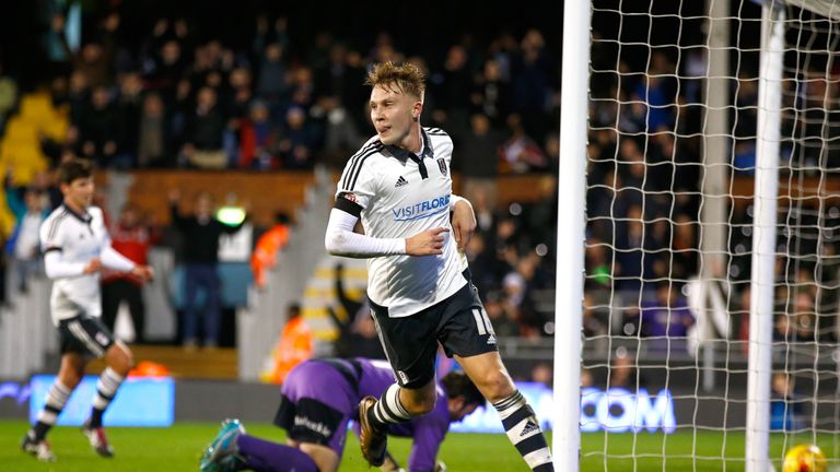 Cauley Woodrow celebrates his second goal for Fulham