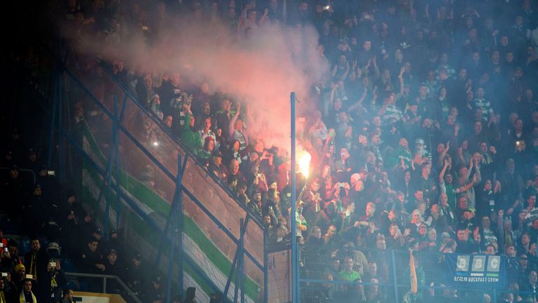 Flares seen among Celtic fans against Fenerbahce in Istanbul