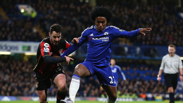 Adam Smith and WIllian battle for the ball